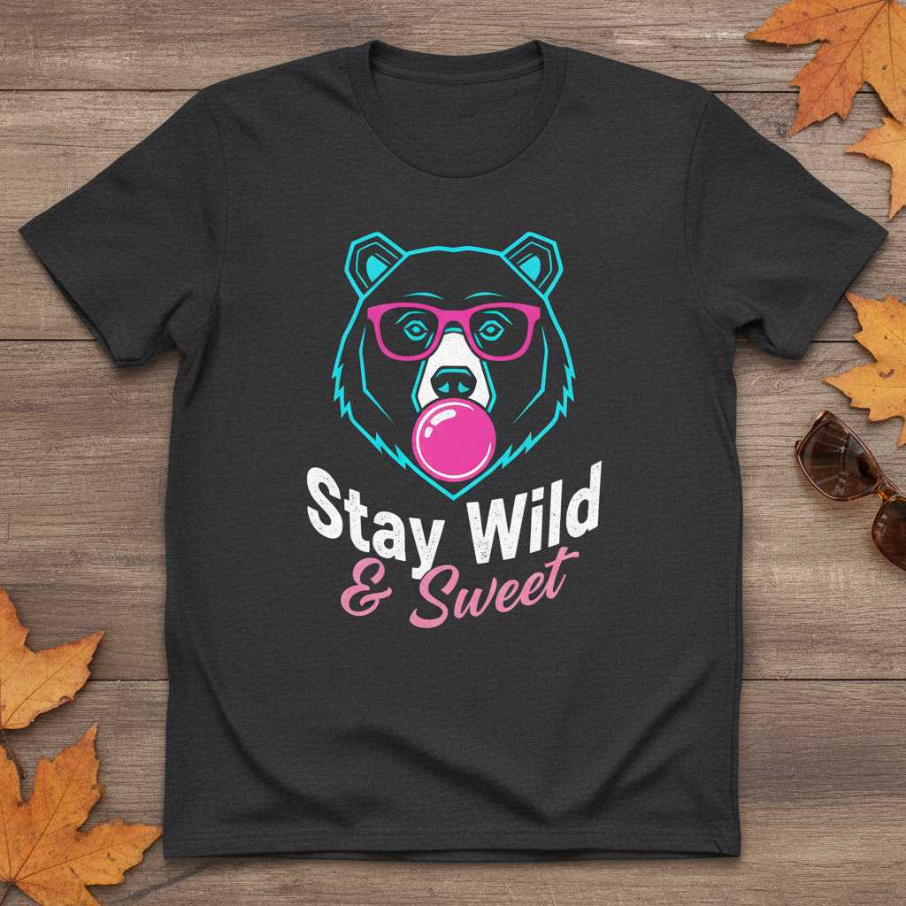 Stay Wild & Sweet Bear Graphic T-Shirt, Bubblegum Sunglasses Tee Outfit