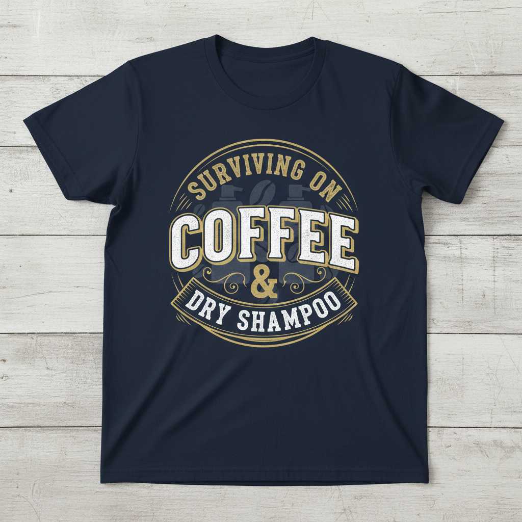 Surviving On Coffee & Dry Shampoo Distressed T-Shirt Funny Graphic Tee Idea
