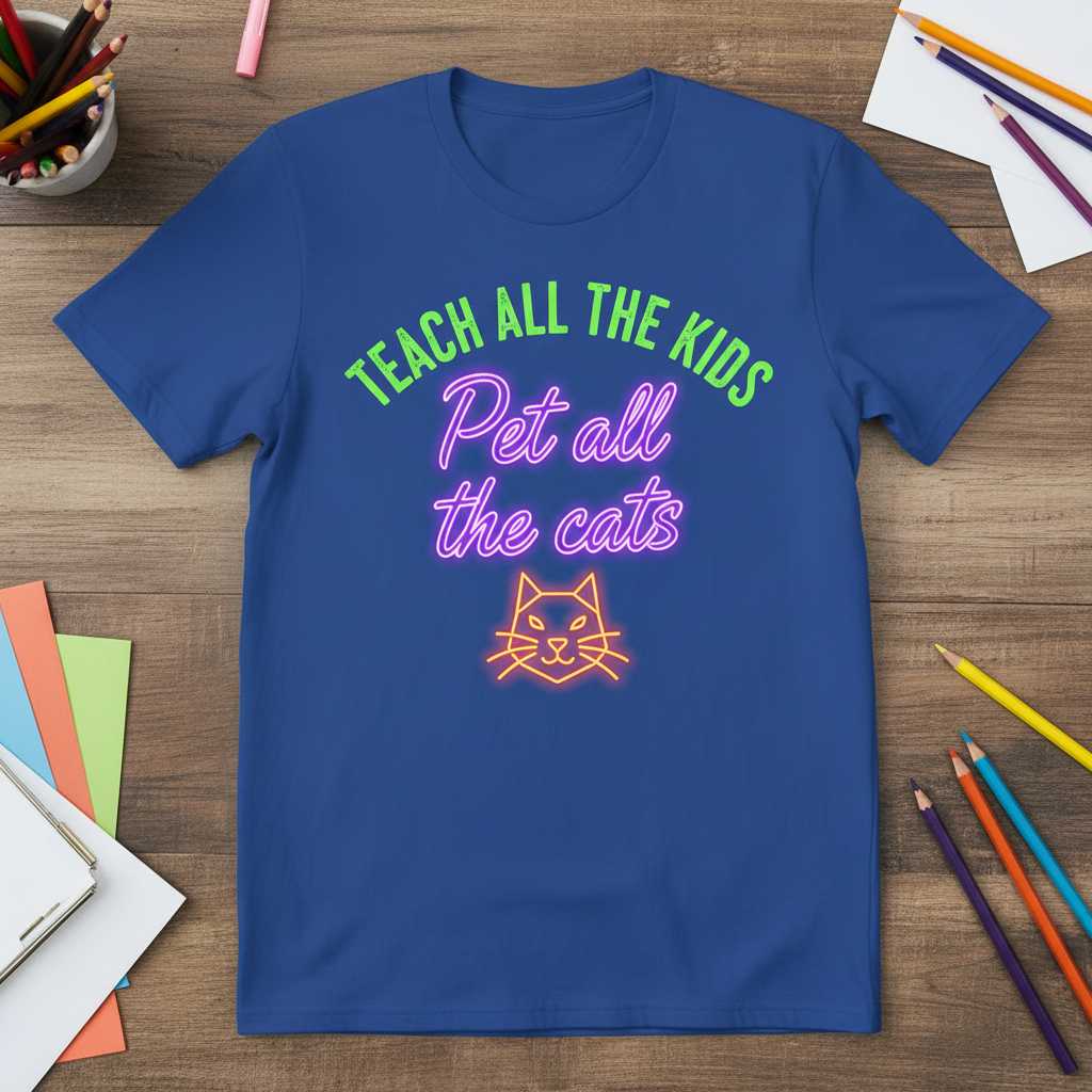 Teach All The Kids Pet All The Cats Retro T-Shirt, Funny Cat Mom Tee Idea