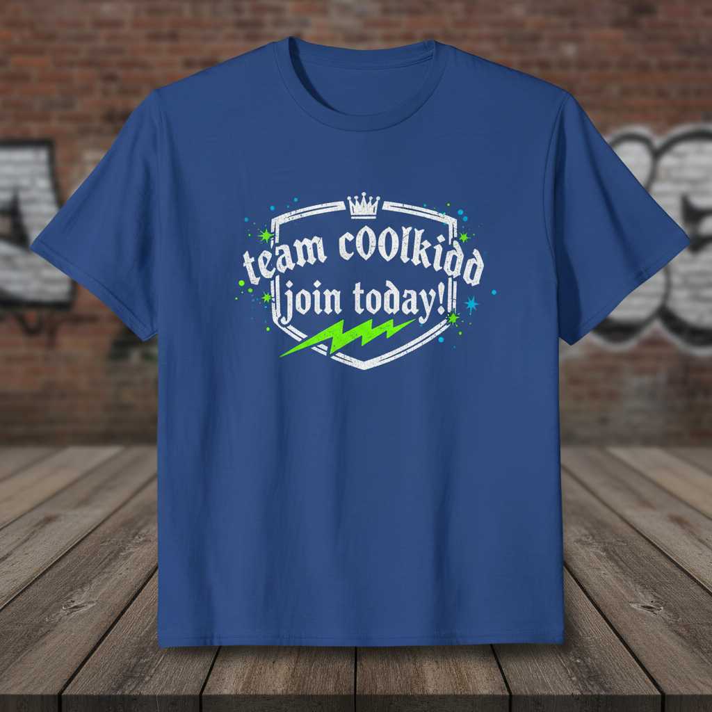 Team Coolkidd Join Today!! Distressed Shield T-Shirt Graphic Tee Gear Souvenir