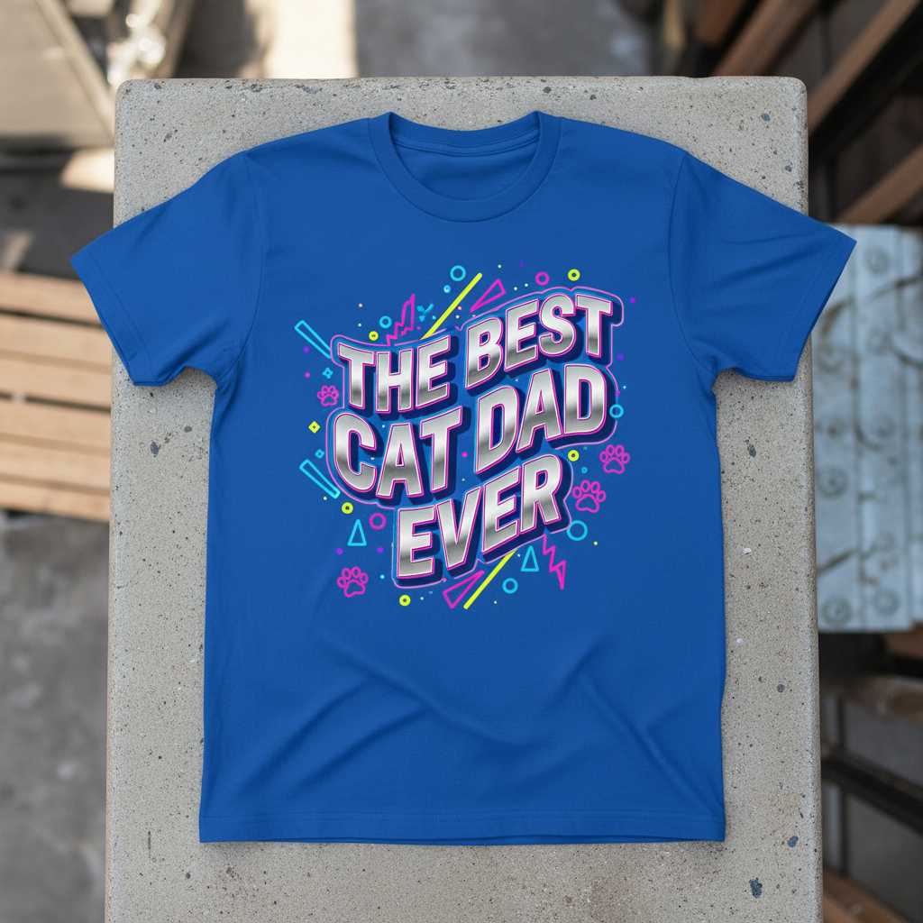 The Best Cat Dad Ever Retro 90s T-Shirt, Funny Graphic Tee Present Idea