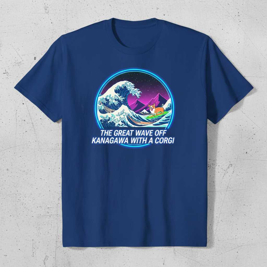 The Great Wave Off Kanagawa With A Corgi Retro T-Shirt, Cute Graphic Tee