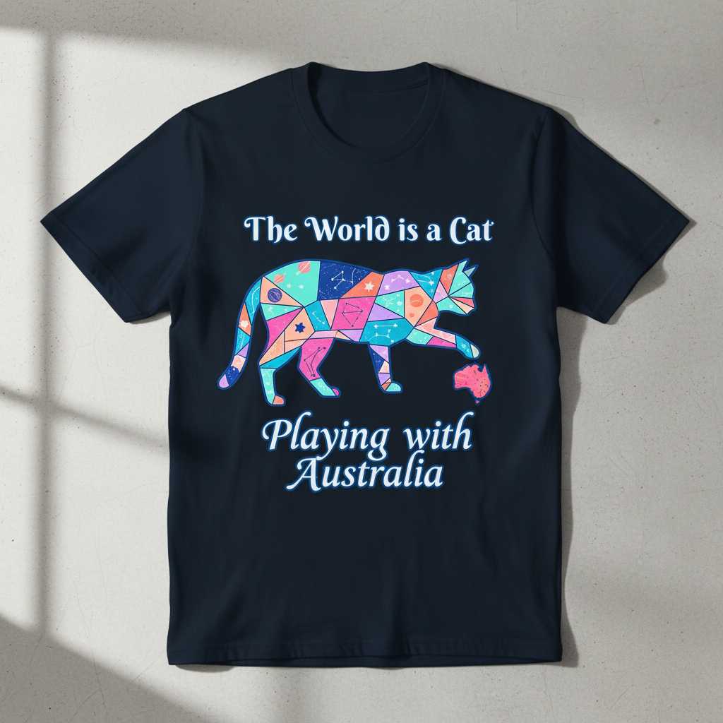 The World Is A Cat Playing With Australia Graphic T-Shirt, Funny Tee Souvenir