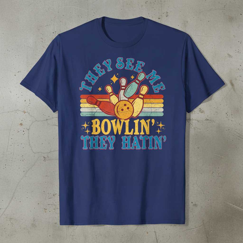 They See Me Bowlin They Hatin Vintage Retro T-Shirt, Funny Bowling Tee Idea