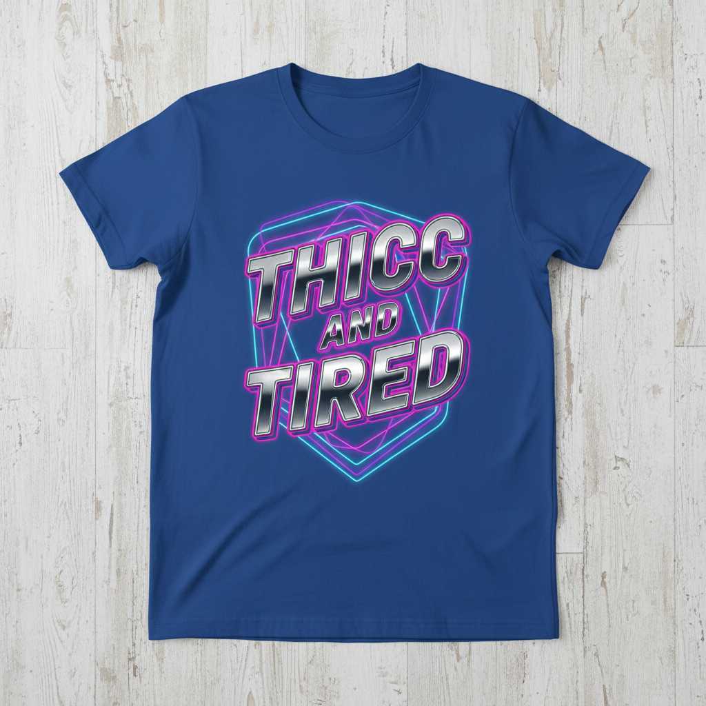 Thicc And Tired Retro 80s Graphic T-Shirt, Funny Unisex Tee Novelty Wear