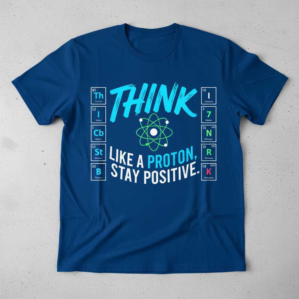 Think Like A Proton, Stay Positive Distressed Graphic T-Shirt, Funny Science Tee