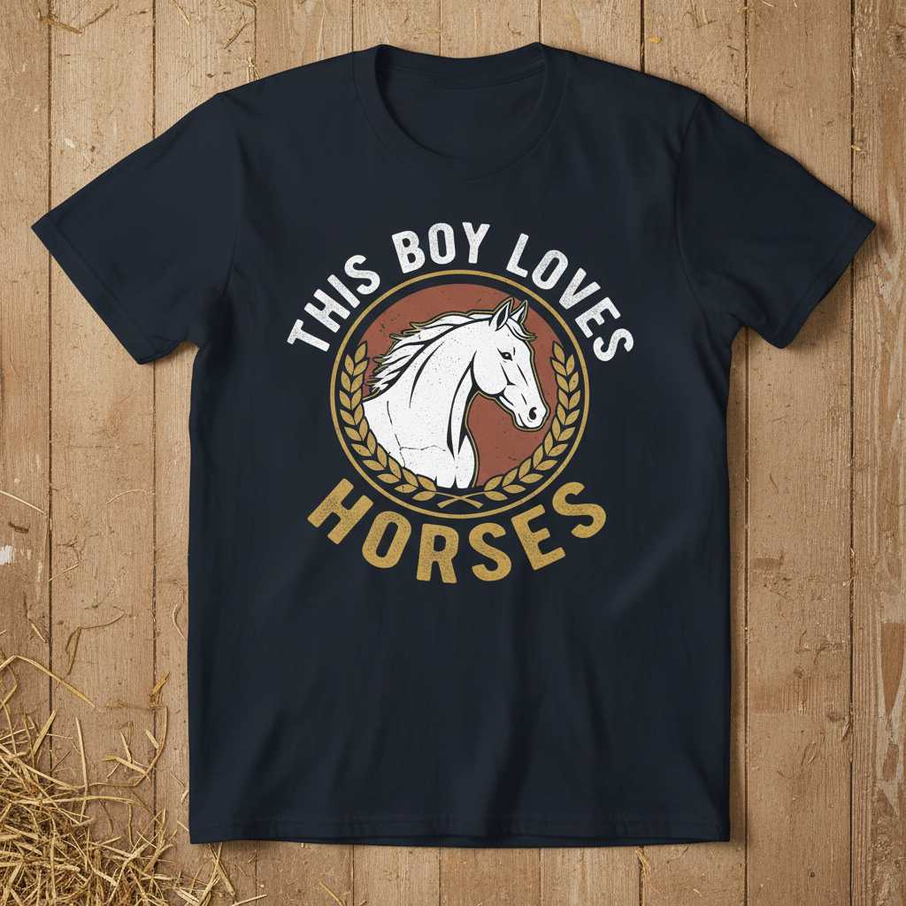 This Boy Loves Horses Vintage T-Shirt, Graphic Horse Lover Tee Souvenir