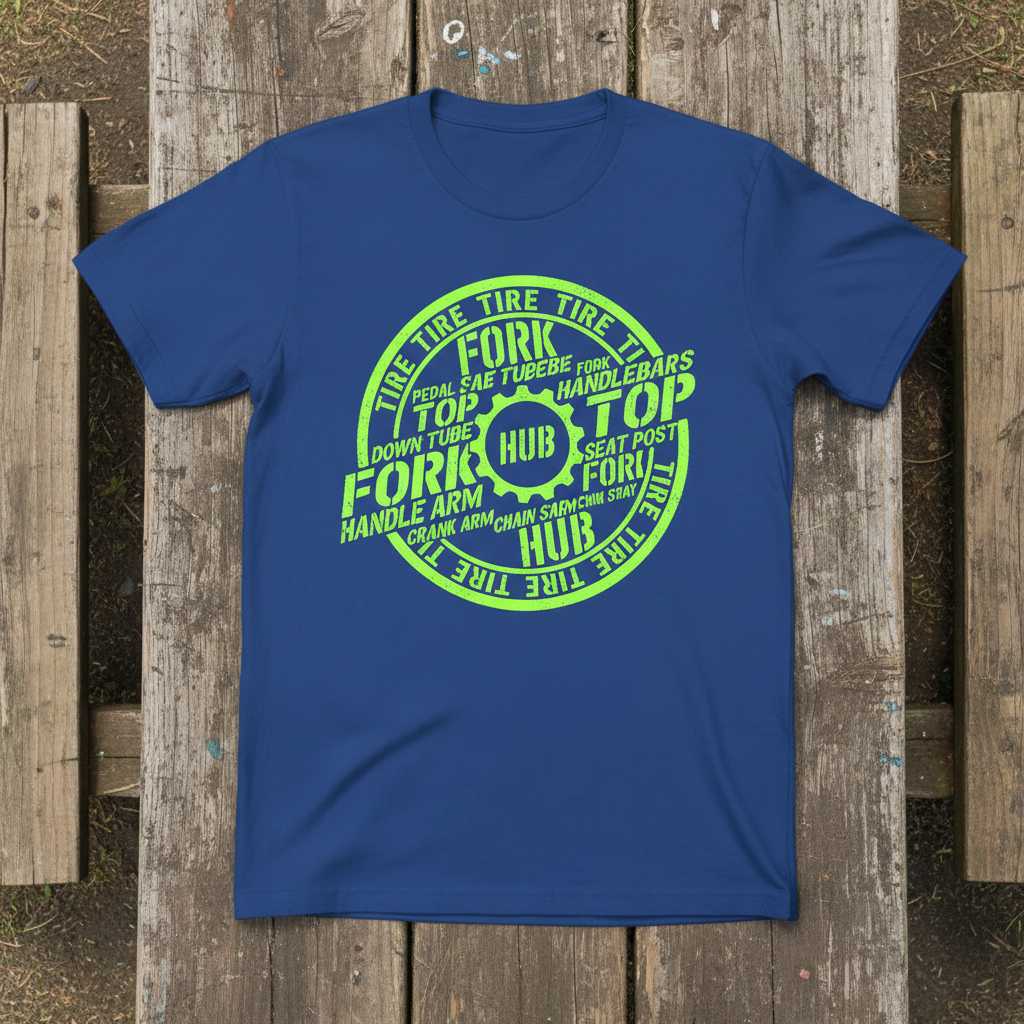 Tire Fork Hub Bicycle Parts Distressed T-Shirt, Graphic Biking Tee Gear Idea