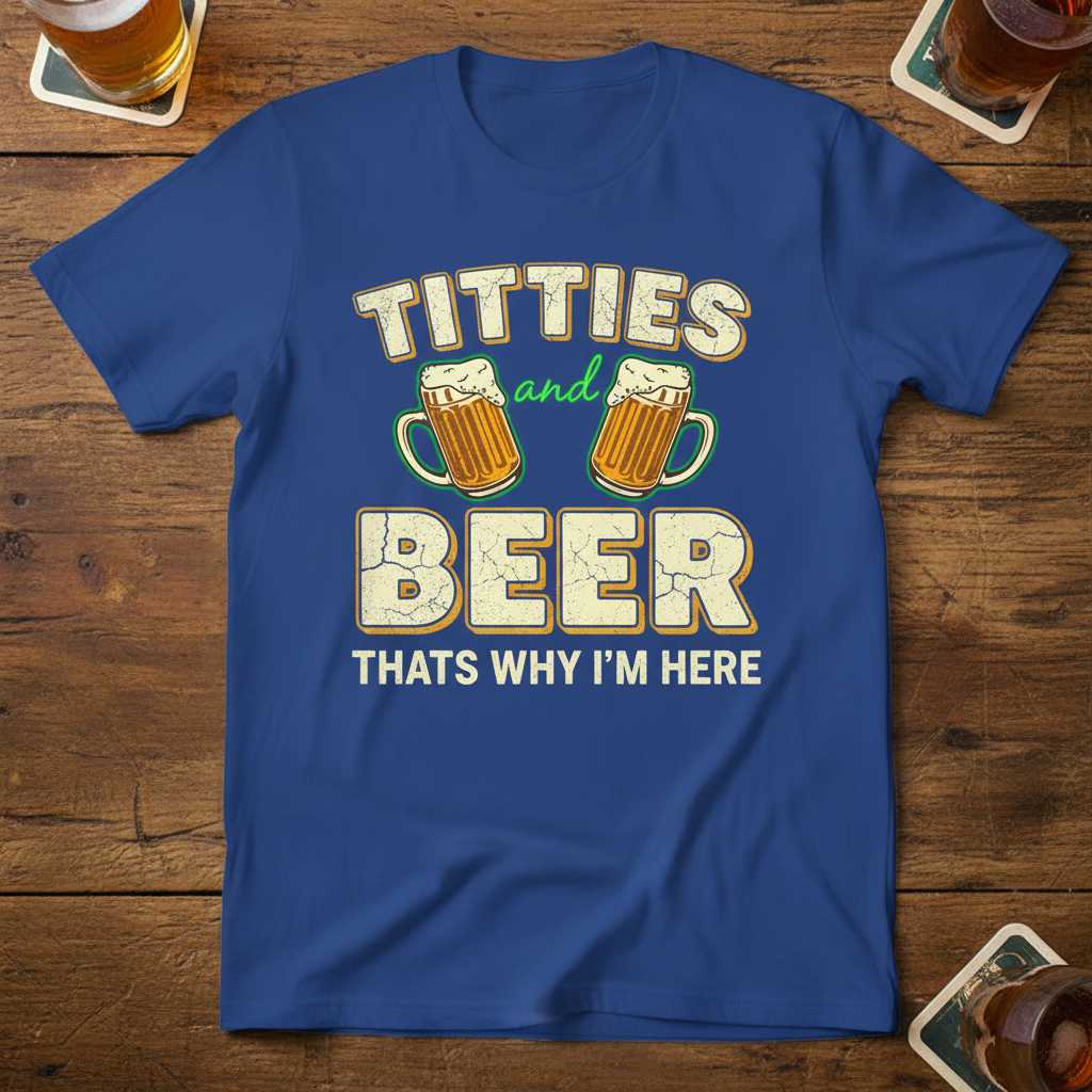 Titties And Beer Thats Why Im Here Distressed T-Shirt, Funny Graphic Tee Gear