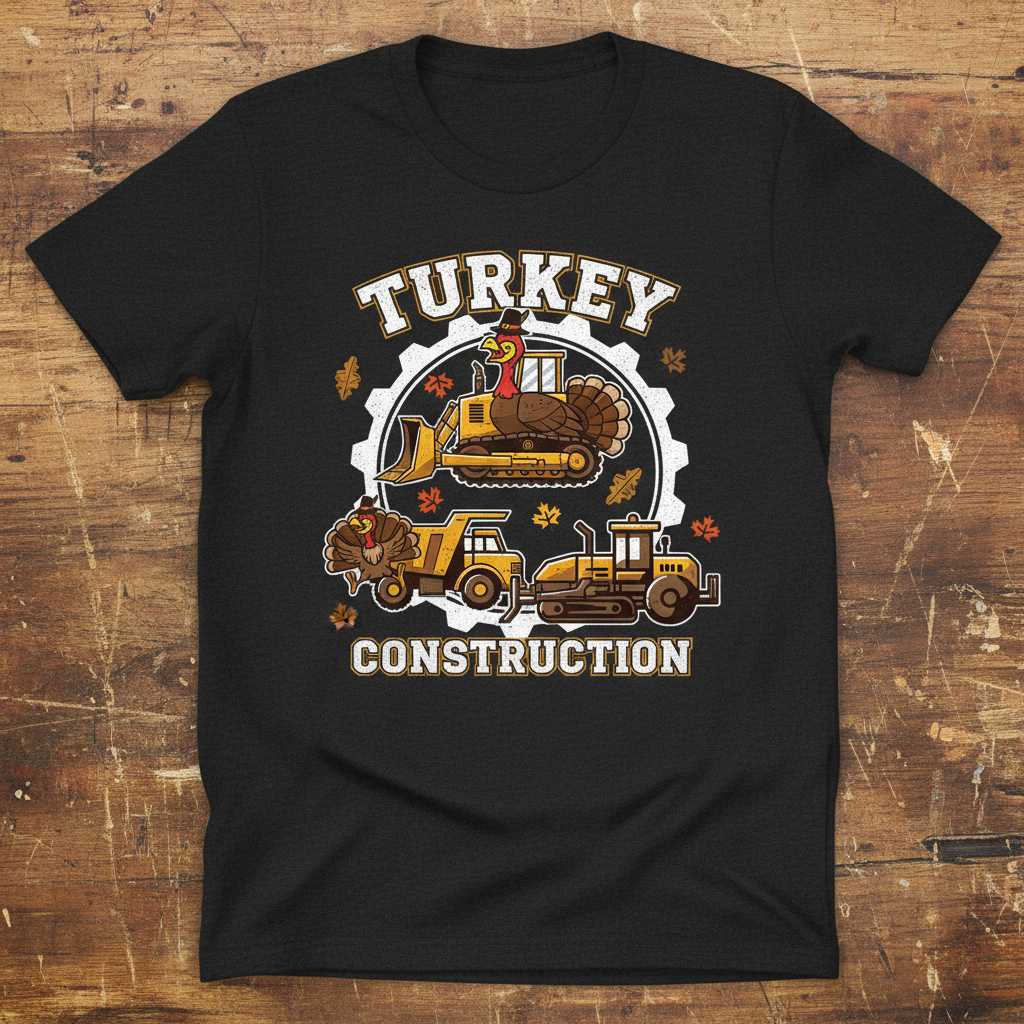 Turkey Construction Distressed T-Shirt, Boys Toddler Thanksgiving Graphic Tee