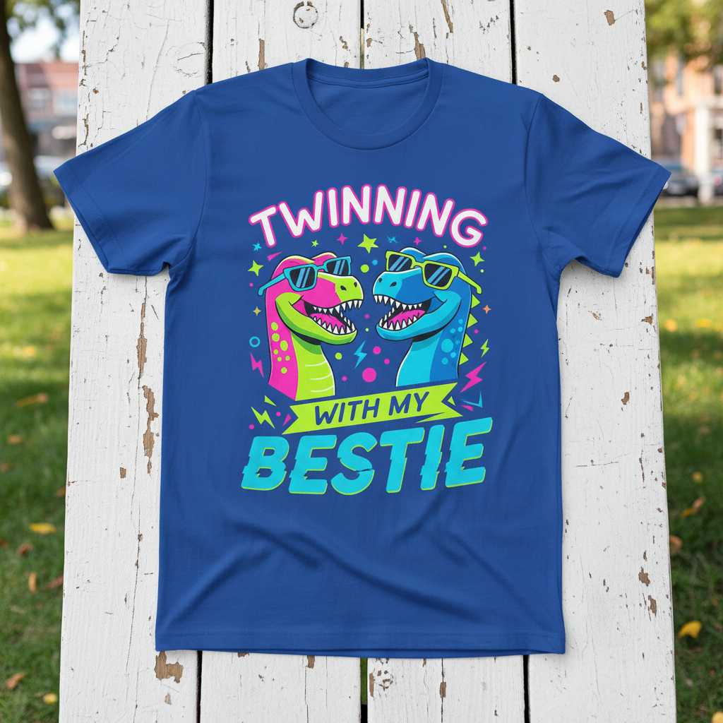 Twinning With My Bestie Funny Dinosaur Graphic T-Shirt, Cute Kids Tee Outfit