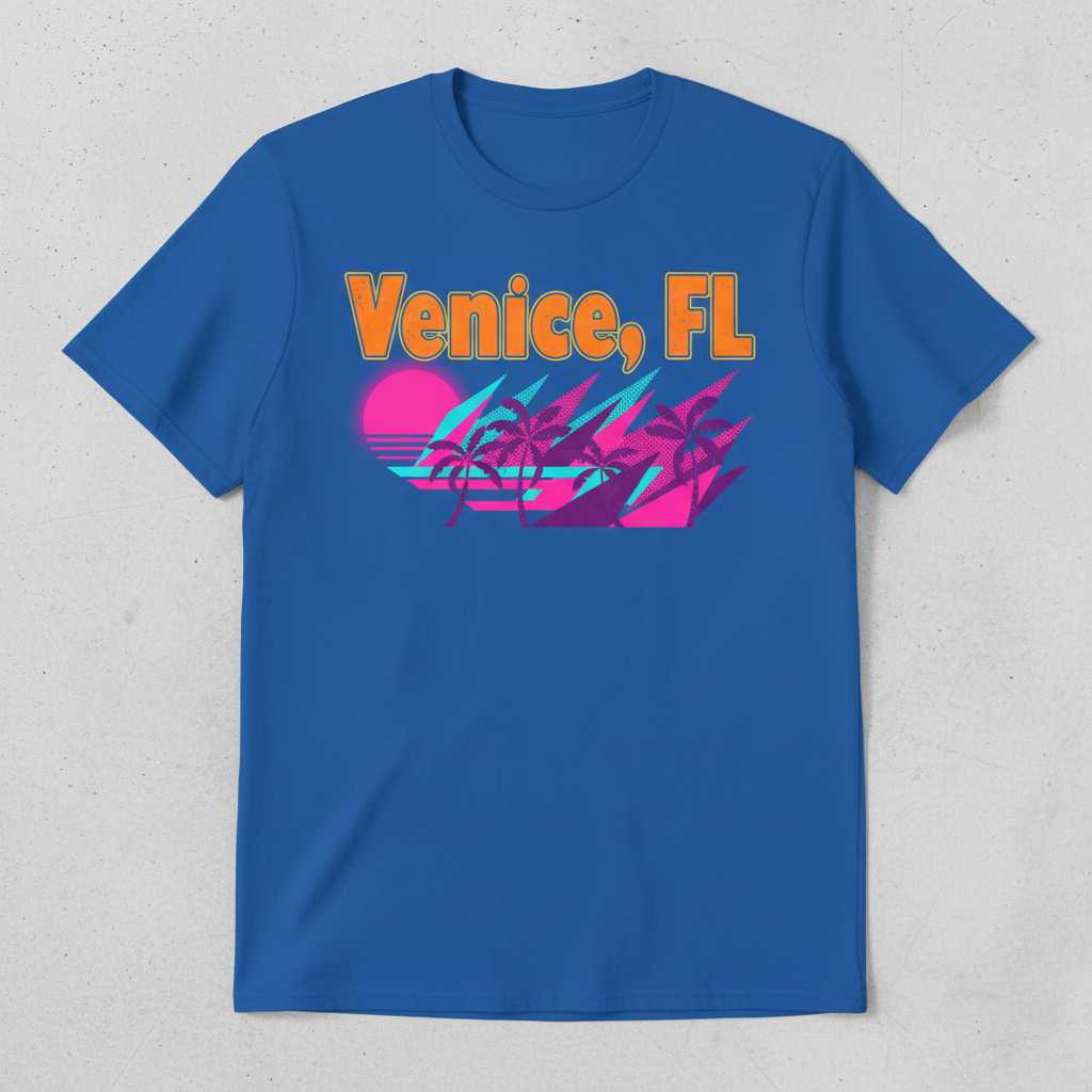 Venice, Fl Retro 80s Synthwave T-Shirt, Tropical Beach Graphic Tee Souvenir