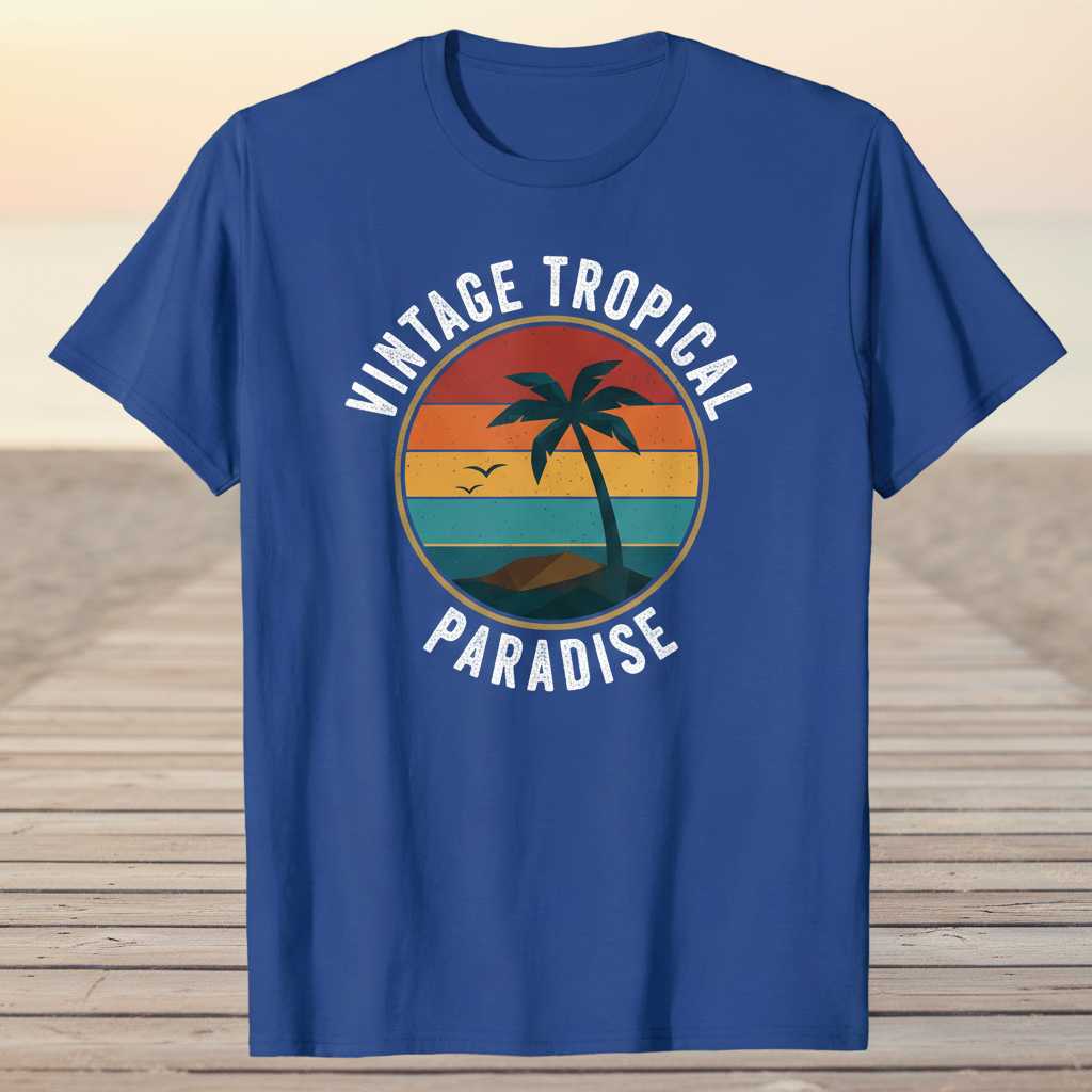 Vintage Tropical Paradise Retro Distressed Sunset T-Shirt, Souvenir Tee