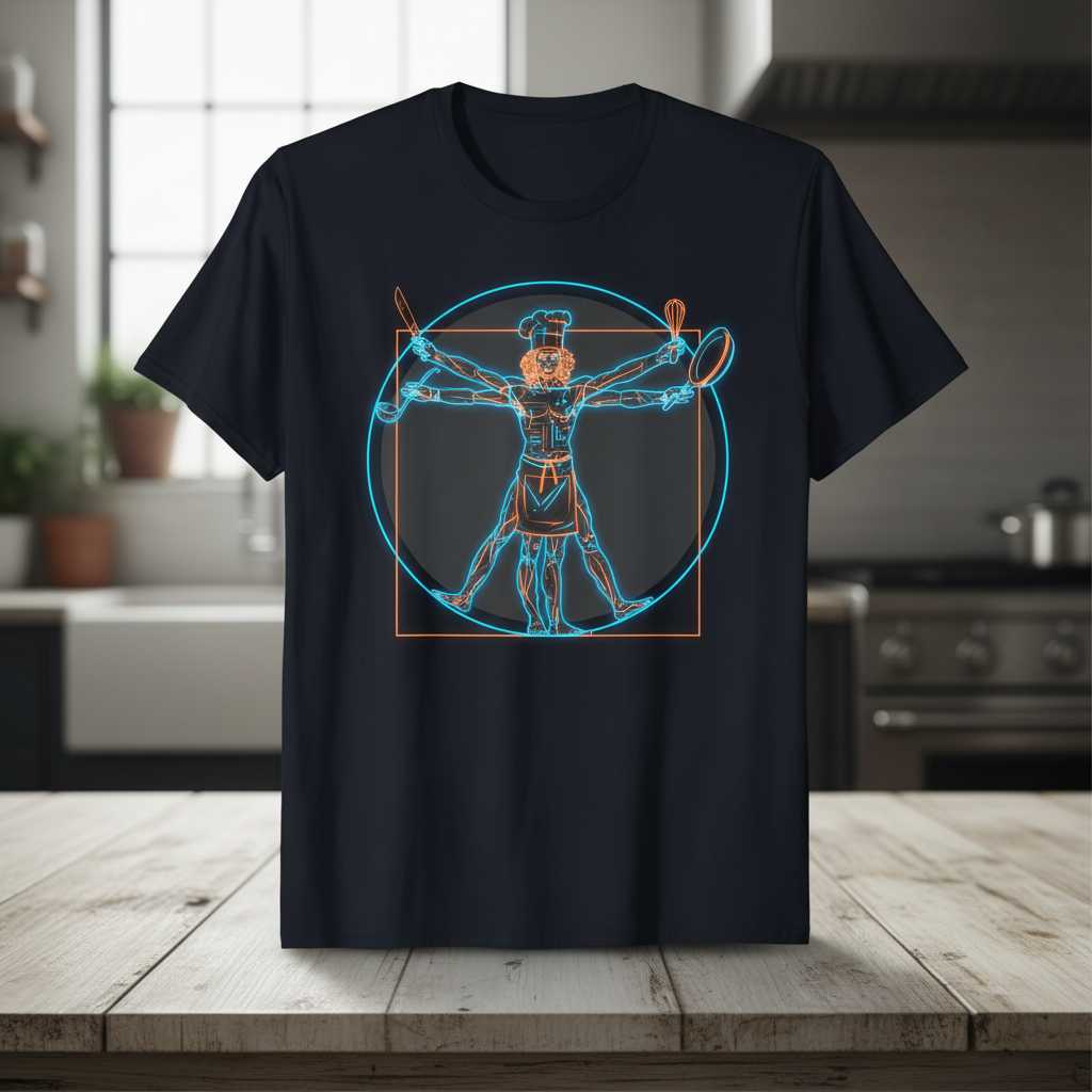 Vitruvian Man Chef Graphic T-Shirt, Funny Culinary Tee Cooking Gift Idea