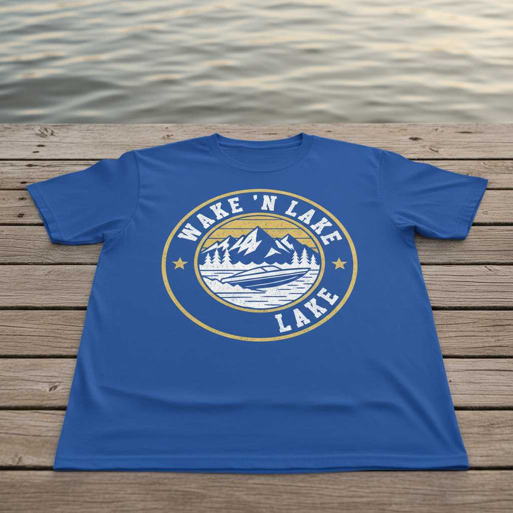 Wake N Lake Life Vintage Distressed T-Shirt, Boating Graphic Tee Unisex Gear