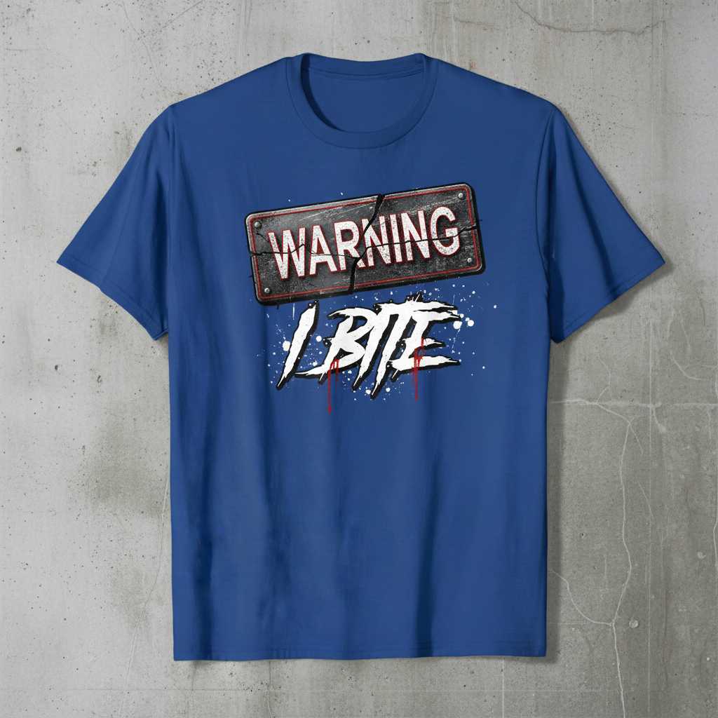 Warning I Bite Distressed Grunge Graphic T-Shirt Novelty Tee Merch Idea