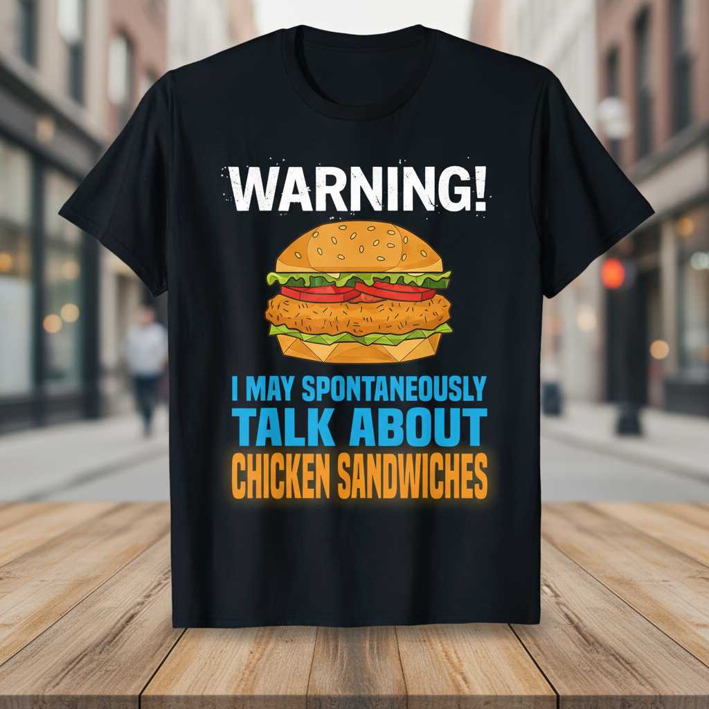 Warning! I May Spontaneously Talk About Chicken Sandwiches Distressed T-Shirt, Funny Tee