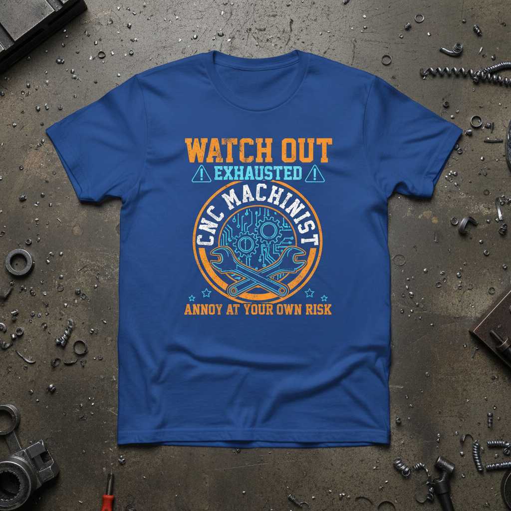 Watch Out Exhausted CNC Machinist Annoy At Your Own Risk Distressed T-Shirt Funny Tee