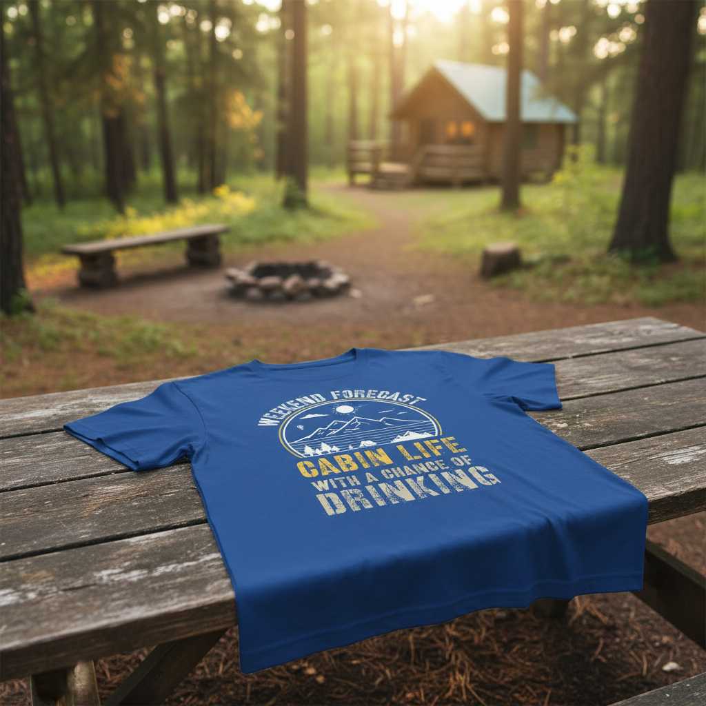 Weekend Forecast Cabin Life With A Chance Of Drinking Retro T-Shirt Funny Tee