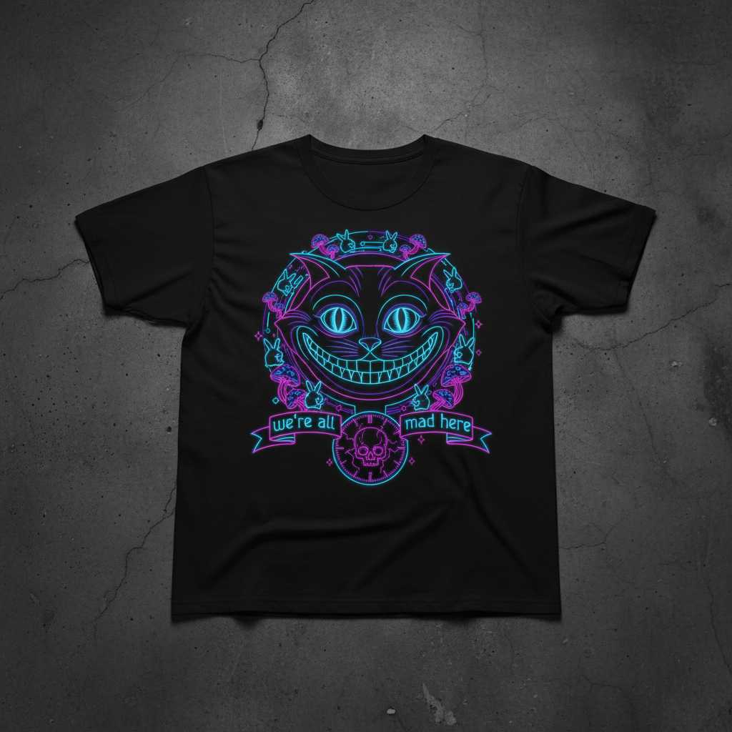 Were All Mad Here Cheshire Cat Neon T-Shirt, Alice in Wonderland Graphic Tee