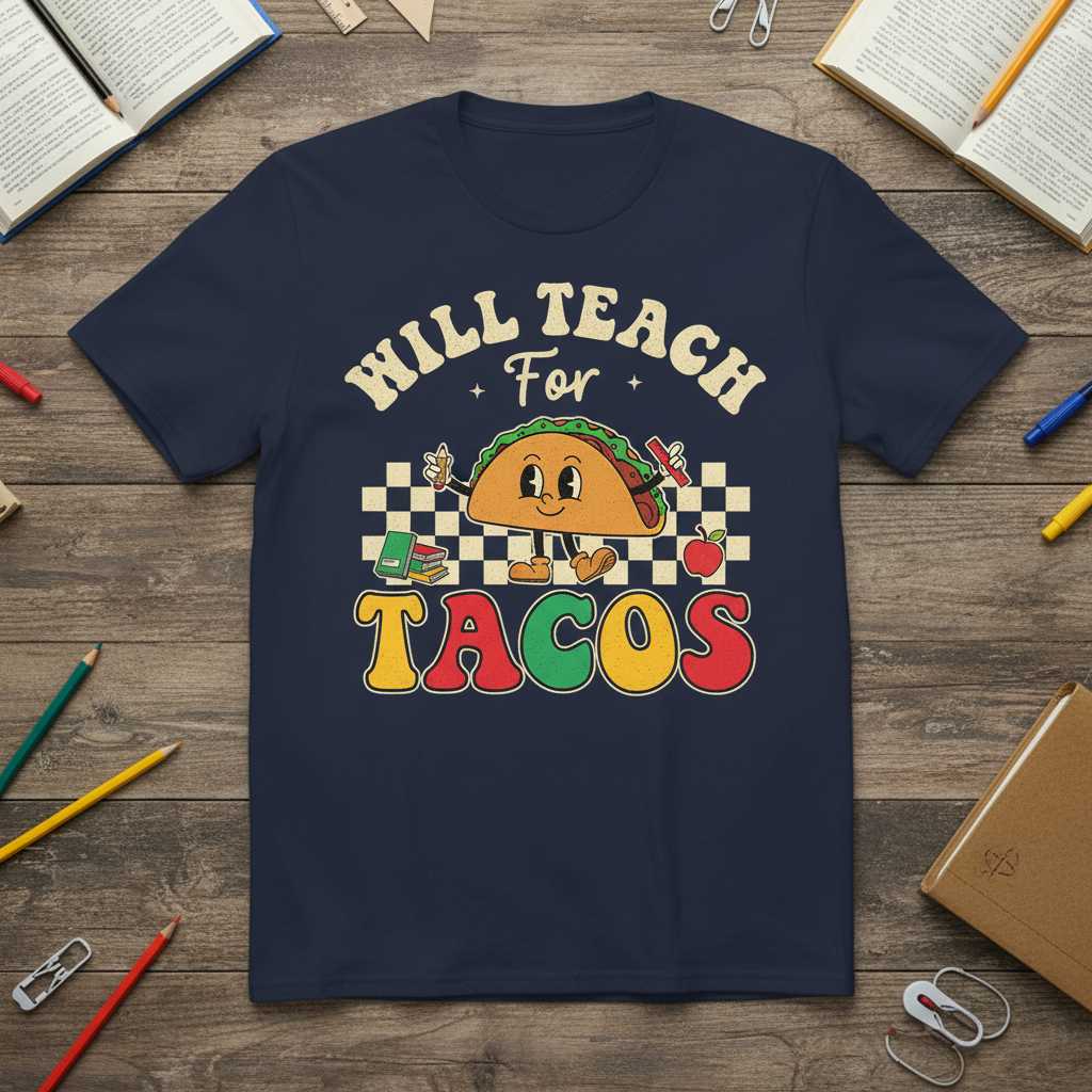 Will Teach For Tacos Retro T-Shirt, Funny Cinco De Mayo Teacher Tee Idea