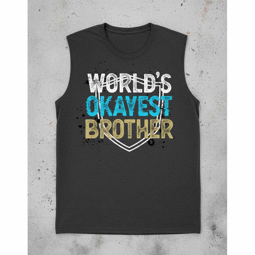 Worlds Okayest Brother Distressed Graphic T-Shirt Funny Tee Present Idea
