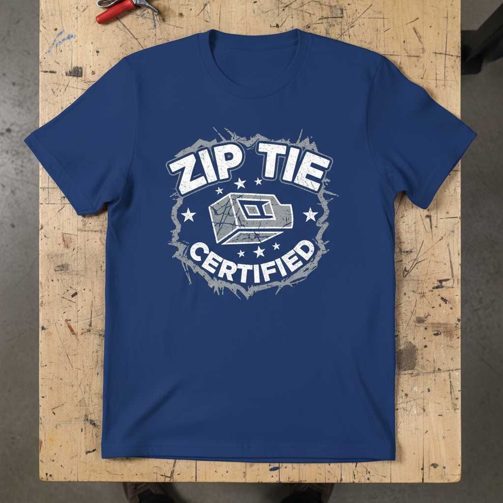 Zip Tie Certified Distressed Graphic T-Shirt, Funny Repairman Tee Novelty Gear